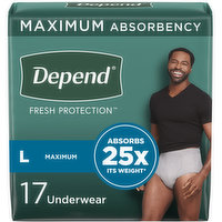 Depend Fresh Protection Incontinence Underwear for Men, Maximum Absorbency, 17 Each