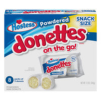 Hostess Donettes Mini Donuts, Powdered, On The Go, Snack Size, 8 Each