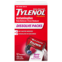 Tylenol Acetaminophen, Extra Strength, 500 mg, Berry Flavor, for Adults, Dissolve Packs, 12 Each