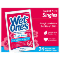 Wet Ones Hand Wipes, Antibacterial, Fresh Scent, Single, Pocket Size, 24 Each