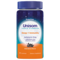 Unisom Simple Slumbers Melatonin, 5 mg, Sleep + Immunity, Elderberry Flavor, Gummies, 42 Each