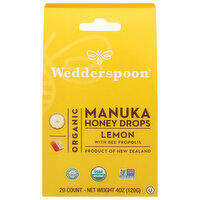 Wedderspoon Manuka Honey Drops, Organic, Lemon with Bee Propolis, 20 Each