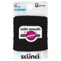 Scunci No Damage Elastics, Satin Smooth, Medium, 18 Each