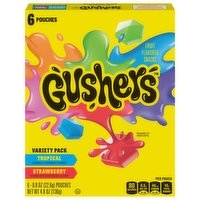 Gushers Fruit Flavored Snacks, Tropical/Strawberry, Variety Pack, 6 Each