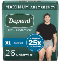 Depend Fresh Protection Incontinence Underwear for Men, Maximum Absorbency, XL, Grey, 26 Each