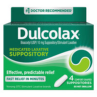 Dulcolax Laxative, Medicated, 10 mg, Comfort-Shaped Suppositories, 4 Each