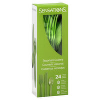 SENSATIONS Cutlery, Plastic, Fresh Green, Assorted, 24 Each