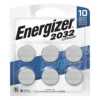 Energizer Batteries, Lithium, CR2032, 3V, 6 Each