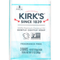 Kirk's Castile Soap, Gentle, Fragrance Free, 3 Pack, 3 Each