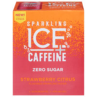 Sparkling Ice +Caffeine Sparkling Water, Zero Sugar, Strawberry Citrus Flavored, 4 Pack, 4 Each