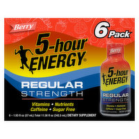 5-Hour Energy Energy Shot, Regular Strength, Berry, 6 Pack, 6 Each