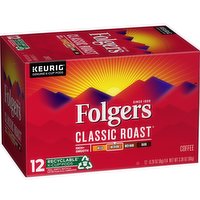 Folgers Coffee, Medium Roast, Classic Roast, K-Cup Pods, 12 Each, 3.38 Ounce