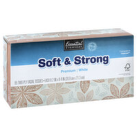 Essential Everyday Soft & Strong Facial Tissues, Premium, White, Two-Ply, 85 Each