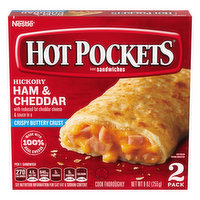 Hot Pockets Sandwiches, Hickory Ham & Cheddar, Crispy Buttery Crust, 2 Pack, 2 Each