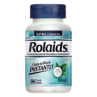 Rolaids Antacid/Calcium & Magnesium Supplement, Extra Strength, Tablets, Mint, 96 Each