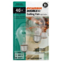 Sylvania Double Life Light Bulbs, Ceiling Fan, A15, Clear, 40 Watts, 2 Each