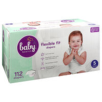 Baby Basics Diapers, Flexible Fit, 5 (27 lb & Over), 112 Each