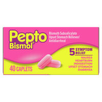 Pepto-Bismol Multi-Symptom Pepto Bismol Caplets for Upset Stomach & Diarrhea Relief, Over-the-Counter Medicine, 40 Ct, 40 Each