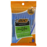 BiC Round Stic Ball Pens, Xtra Life, Blue Ink, Medium, 10 Each