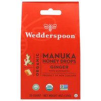 Wedderspoon Honey Drops, Organic, Manuka, Ginger with Echinacea, 20 Each