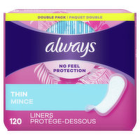 Always Daily Liners Thin No Feel Protection Daily Liners Regular Absorbency Unscented, 120 Count, 120 Each