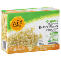 Wild Harvest Microwave Popcorn, Organic, Butter Flavor, 3 Each