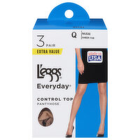 L'eggs Everyday Pantyhose, Control Top, Sheer Toe, Q, Nude, Extra Value, 3 Each