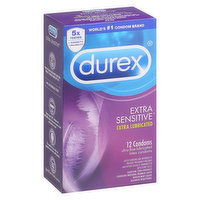 Durex Condoms, Extra Lubricated, Extra Sensitive, 12 Each