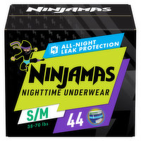 Ninjamas Nighttime Underwear Nighttime Bedwetting Underwear Boy Size S/M 44 Count, 44 Each