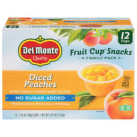 Del Monte Fruit Cup Snacks, Diced Peaches, No Sugar Added, Family Pack, 12 Each