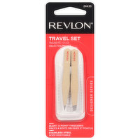 Revlon Designer Series Slant & Point Tweezers, Stainless Steel, Travel Set, 1 Each