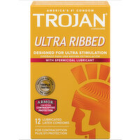Trojan Stimulations Ultra Ribbed Spermicidal Condoms, 12 Each