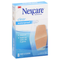 Nexcare Bandages, Knee & Elbow, Waterproof, Clear, 8 Each