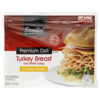 Essential Everyday Turkey Breast, and White Turkey, Smoked Honey, Shaved, 12 Ounce