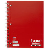 Norcom Notebook, 5 Subject, Wide Ruled, 180 Sheets, 1 Each