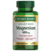 Nature's Bounty Magnesium, Excellent Source, 400 mg, Rapid Release Softgels, 75 Each