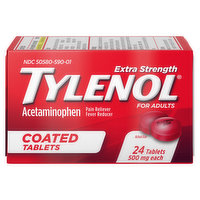 Tylenol Acetaminophen, Extra Strength, 500 mg, Coated Tablets, 24 Each