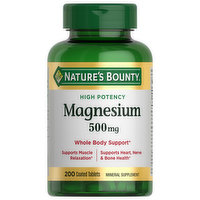 Nature's Bounty Magnesium, High Potency, 500 mg, Coated Tablets, 200 Each