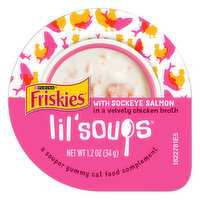 Purina Friskies Natural, Grain Free Wet Cat Food Complement, Lil' Soups With Sockeye Salmon in Chicken Broth, 1.2 Ounce