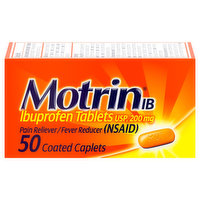 Motrin IB Pain Reliever/Fever Reducer, 200 mg, Coated Caplets, 50 Each