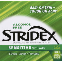Stridex Acne Medication, Sensitive, with Aloe, Soft Touch Pads, 55 Each