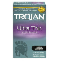 Trojan  Condoms Sensitivity Ultra Thin Lubricated Latex, 12 Each