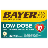 Bayer Pain Reliever, Low Dose, 81 mg, Tablets, 32 Each