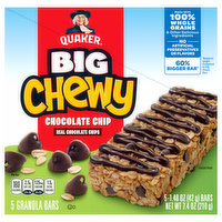 Quaker Big Chewy Granola Bars, Chocolate Chips, 5 Each