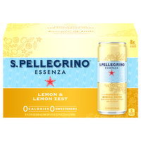 S.Pellegrino Essenza Mineral Water, Lemon & Lemon Zest Flavored, 8 Each