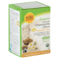 Wild Harvest Herbal Tea, Organic Fairtrade, Chamomile Citrus, Caffeine Free, Individually Wrapped Tea Bags, 16 Each