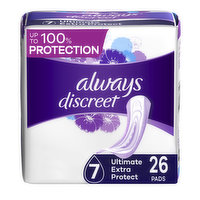 Always Discreet Discreet Always Discreet Pads, Ultimate Extra Protect Absorbency, Regular Length, 26 Count, 26 Each