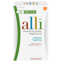 Alli Weight Loss Aid, Orlistat, 60 mg, Capsules, Refill Pack, 120 Each