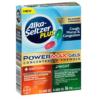 Alka-Seltzer Plus Cough, Mucus & Congestion, Maximum Strength, Day/Night, PowderMax Gels, 16 Each