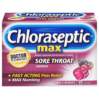 Chloraseptic Max Sore Throat, Fast Acting, Lozenges, Wild Berries, 15 Each